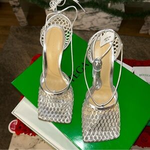 Bottega Veneta Silver Strappy Heels